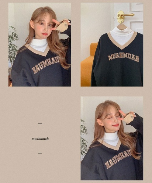 A'GEM/9 × .kom『muah muah/ムーアムーア』LINE COMBI V-NECK MTM/ラインコンビ Ｖネックスウェットシャツ（スウェット）｜muahmuah（ムーアムーア）