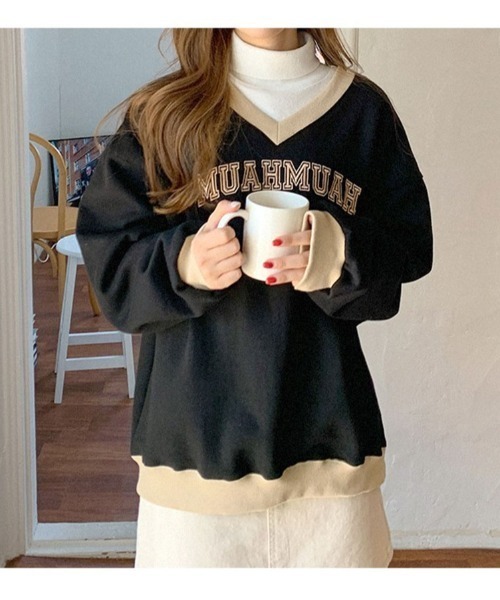 A'GEM/9 × .kom『muah muah/ムーアムーア』LINE COMBI V-NECK MTM/ラインコンビ Ｖネックスウェットシャツ（スウェット）｜muahmuah（ムーアムーア）