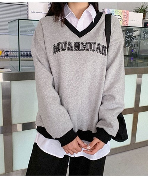 A'GEM/9 × .kom『muah muah/ムーアムーア』LINE COMBI V-NECK MTM/ラインコンビ Ｖネックスウェットシャツ（スウェット）｜muahmuah（ムーアムーア）