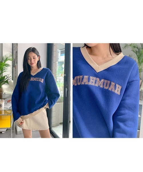 A'GEM/9 × .kom『muah muah/ムーアムーア』LINE COMBI V-NECK MTM/ラインコンビ Ｖネックスウェットシャツ（スウェット）｜muahmuah（ムーアムーア）