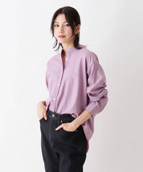 SHOO・LA・RUE（シューラルー）の「◆ビエラ風バンドカラーシャツ（シャツ/ブラウス・レディース・ライトベージュ/ブラック系1/ベージュ系その他2/ブラウン系/パープル系4・02/03/04）」の5枚目の写真