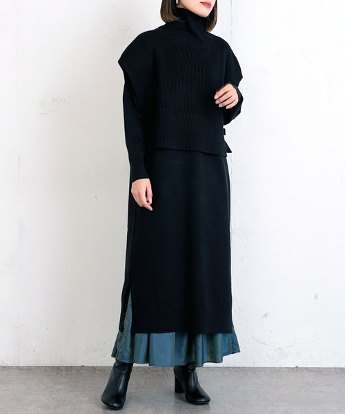 Lui's(ルイス)の「レイヤードベストコンビニットワンピース(ワンピース・レディース・ブラウン/ブラック・FREE)」の2枚目の写真