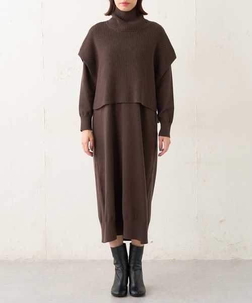 Lui's(ルイス)の「レイヤードベストコンビニットワンピース(ワンピース・レディース・ブラウン/ブラック・FREE)」の9枚目の写真