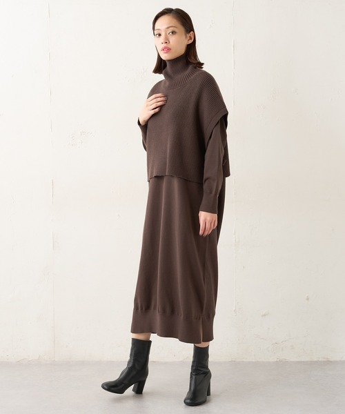 Lui's(ルイス)の「レイヤードベストコンビニットワンピース(ワンピース・レディース・ブラウン/ブラック・FREE)」の4枚目の写真