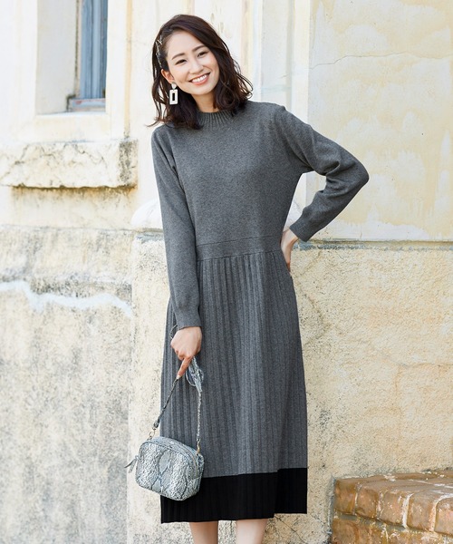 洗える 1枚で着映えする配色プリーツニットワンピース ワンピース Tiaclasse ティアクラッセ のファッション通販 Zozotown