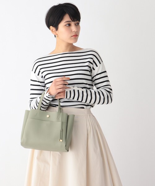 OPAQUE.CLIP(オペークドットクリップ)の「◆ダブルポケットミドルトートバッグ【軽量・抗菌防臭加工裏地使用】(トートバッグ・レディース・ライトブルー/ブラック/グレー/オフホワイト/ライトグリーン・00)」の4枚目の写真