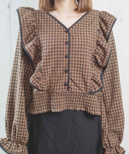 Hamble by Par Avion(ハンブルバイパラビオン)の「肩フリルブラウス(シャツ/ブラウス・レディース・ブラウン/グリーン・ONESIZE)」の11枚目の写真