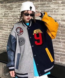 SILVER BULLET（シルバーバレット）の「『.KOM/ドットケーオーエム』ルーズシルエット バイカラー サガラワッペン スタジャン（スタジャン）」