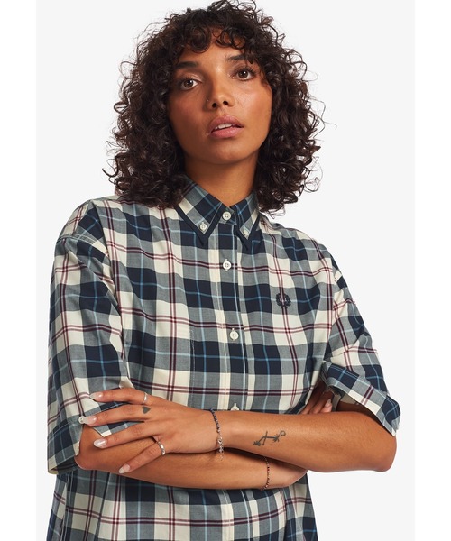 FRED PERRY チェック柄　ワンピース Monochrome Check Shirt Dress／モノクロチェックワンピース