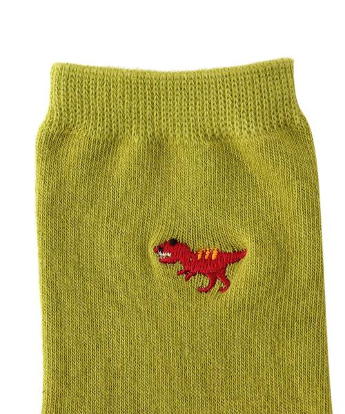 SHOO・LA・RUE（シューラルー）の「◆恐竜刺繍クルー丈ソックス（ソックス/靴下・キッズ・ブラック/黄緑系・56/59/53）」の6枚目の写真