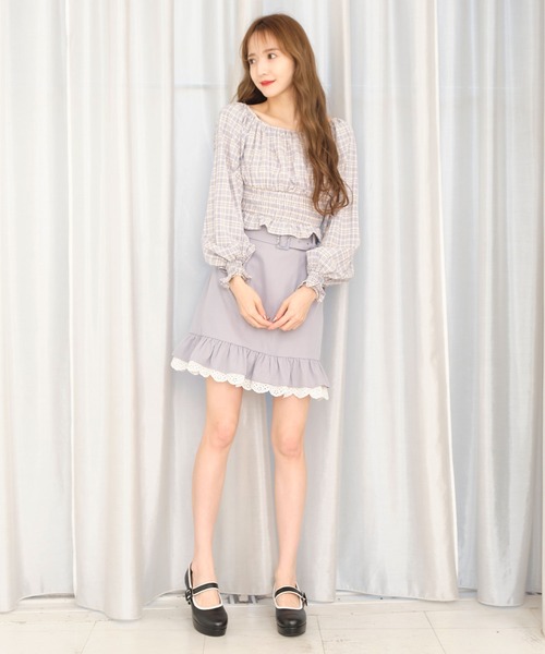 TITTY&CO.（ティティーアンドコー）の「チェックフリルトップス（シャツ/ブラウス・レディース・ブラック/ライトブルー/グリーン・FREE）」の15枚目の写真