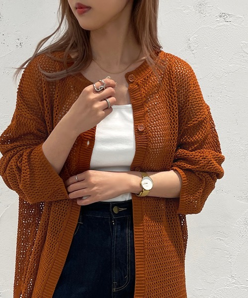 apres jour mignon（アプレジュールミニョン）の「メッシュ2WAYカーディガン【ZOZOTOWN限定アイテム】（カーディガン/ボレロ・レディース・ブラック/ピンク/オレンジ/ブルー/グリーン/アイボリー・X-LARGE/フリー）」の6枚目の写真