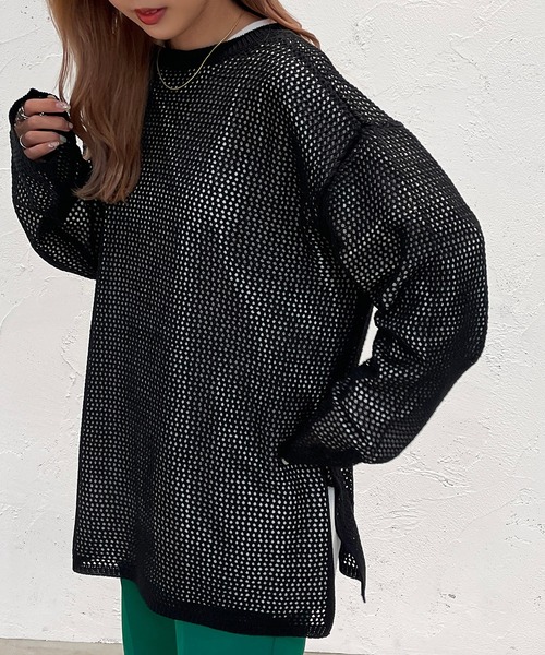 apres jour mignon（アプレジュールミニョン）の「メッシュ2WAYカーディガン【ZOZOTOWN限定アイテム】（カーディガン/ボレロ・レディース・ブラック/ピンク/オレンジ/ブルー/グリーン/アイボリー・X-LARGE/フリー）」の3枚目の写真