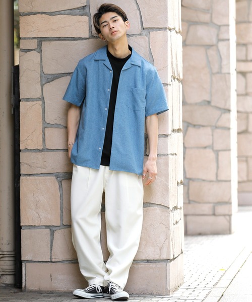 Beno（ビーノ）の「ポリトロ タックワイドテーパードパンツ（スラックス・メンズ・グレイッシュブルー/アイボリー/ダークグリーン/オフホワイト/ブラック/ライトグレー・M/L）」の22枚目の写真