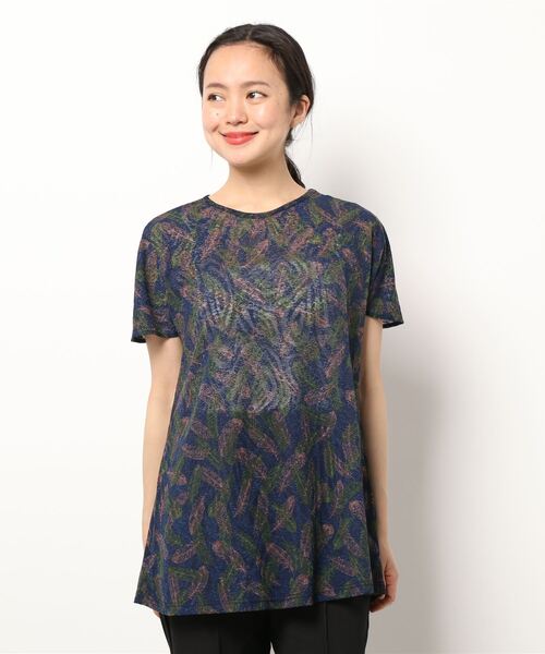 HAVE A NICE TRIP（ハヴァナイストリップ）の「強撚ジャガードフライングフェザー柄チュニック（Tシャツ/カットソー・レディース・ネイビー/ブラック・XL/L/M/XXL）」の2枚目の写真