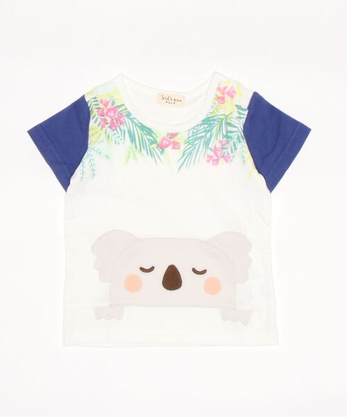 kids zoo(キッズズー)の「天竺柄込みTシャツ(Tシャツ/カットソー・キッズ・ホワイト/ブラウン/グリーン・90/80)」の2枚目の写真