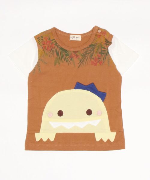 kids zoo(キッズズー)の「天竺柄込みTシャツ(Tシャツ/カットソー・キッズ・ホワイト/ブラウン/グリーン・90/80)」の1枚目の写真