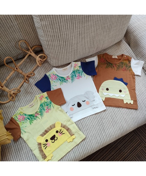 kids zoo(キッズズー)の「天竺柄込みTシャツ(Tシャツ/カットソー・キッズ・ホワイト/ブラウン/グリーン・90/80)」の11枚目の写真