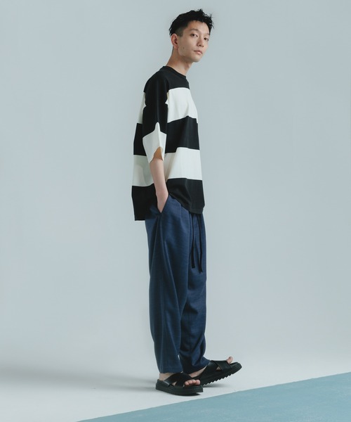 ADAM ET ROPE'（アダムエロペ）の「【WEB限定】ビッグボーダー ハーフスリーブ ルーズニット Tシャツ（Tシャツ/カットソー・メンズ・ブラック/ネイビー/ピンク・M/L）」の11枚目の写真