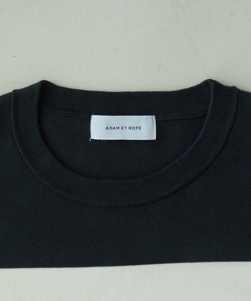 ADAM ET ROPE'（アダムエロペ）の「【WEB限定】ビッグボーダー ハーフスリーブ ルーズニット Tシャツ（Tシャツ/カットソー・メンズ・ブラック/ネイビー/ピンク・M/L）」の7枚目の写真