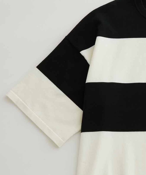 ADAM ET ROPE'（アダムエロペ）の「【WEB限定】ビッグボーダー ハーフスリーブ ルーズニット Tシャツ（Tシャツ/カットソー・メンズ・ブラック/ネイビー/ピンク・M/L）」の17枚目の写真