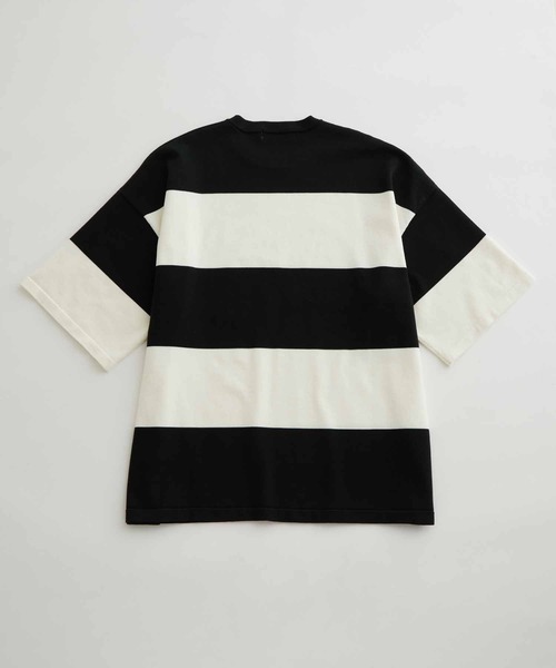 ADAM ET ROPE'（アダムエロペ）の「【WEB限定】ビッグボーダー ハーフスリーブ ルーズニット Tシャツ（Tシャツ/カットソー・メンズ・ブラック/ネイビー/ピンク・M/L）」の9枚目の写真