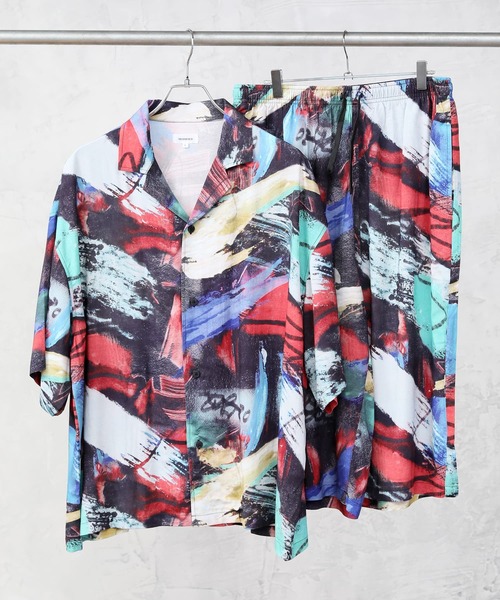 TopIsm(トップイズム)の「ワイドシルエット 総柄無地 半袖オープンカラーシャツ&ハーフパンツセットアップ(シャツ/ブラウス・メンズ・ネイビー/チャコールグレー/ブラック/ブラック系1/ブラック系5/グレー系/ネイビー系/ブルー系/ホワイト系その他/ブルー・M/L/XL)」の5枚目の写真