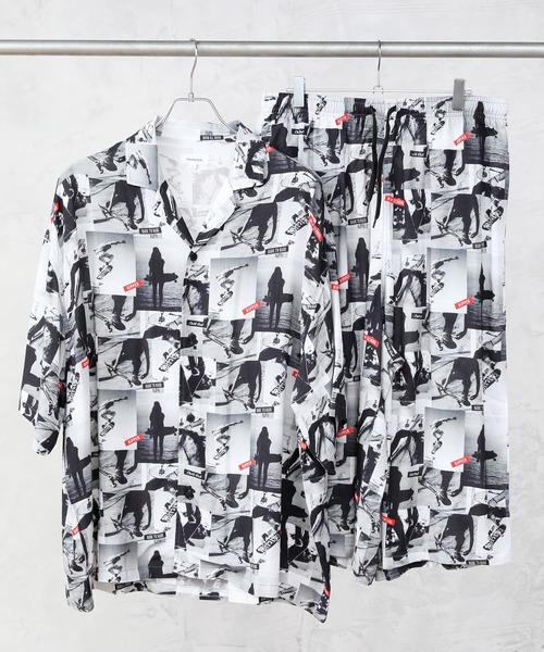 TopIsm(トップイズム)の「ワイドシルエット 総柄無地 半袖オープンカラーシャツ&ハーフパンツセットアップ(シャツ/ブラウス・メンズ・ネイビー/チャコールグレー/ブラック/ブラック系1/ブラック系5/グレー系/ネイビー系/ブルー系/ホワイト系その他/ブルー・M/L/XL)」の7枚目の写真