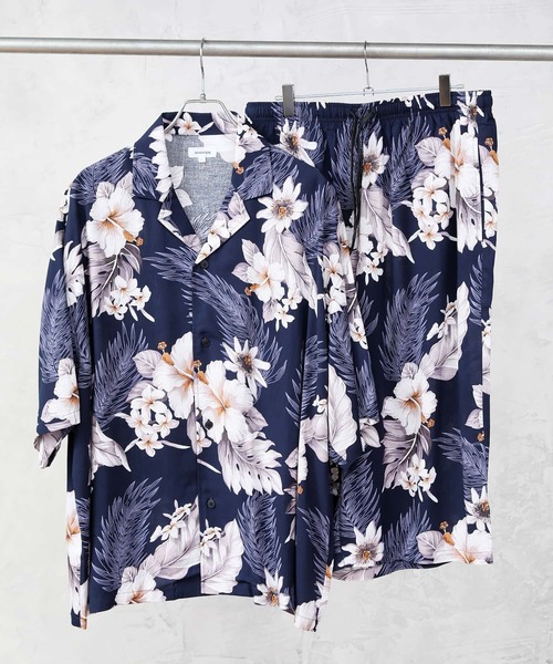 TopIsm(トップイズム)の「ワイドシルエット 総柄無地 半袖オープンカラーシャツ&ハーフパンツセットアップ(シャツ/ブラウス・メンズ・ネイビー/チャコールグレー/ブラック/ブラック系1/ブラック系5/グレー系/ネイビー系/ブルー系/ホワイト系その他/ブルー・M/L/XL)」の9枚目の写真