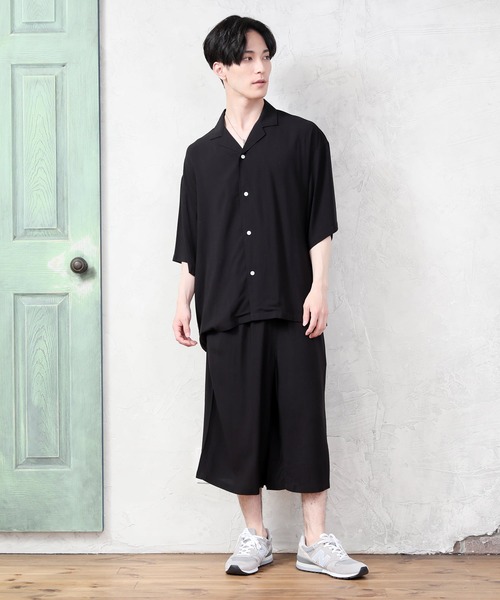 TopIsm(トップイズム)の「ワイドシルエット 総柄無地 半袖オープンカラーシャツ&ハーフパンツセットアップ(シャツ/ブラウス・メンズ・ネイビー/チャコールグレー/ブラック/ブラック系1/ブラック系5/グレー系/ネイビー系/ブルー系/ホワイト系その他/ブルー・M/L/XL)」の14枚目の写真