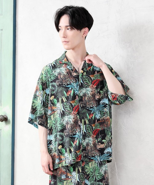 TopIsm(トップイズム)の「ワイドシルエット 総柄無地 半袖オープンカラーシャツ&ハーフパンツセットアップ(シャツ/ブラウス・メンズ・ネイビー/チャコールグレー/ブラック/ブラック系1/ブラック系5/グレー系/ネイビー系/ブルー系/ホワイト系その他/ブルー・M/L/XL)」の18枚目の写真