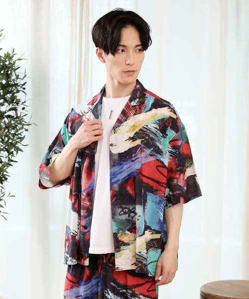 TopIsm(トップイズム)の「ワイドシルエット 総柄無地 半袖オープンカラーシャツ&ハーフパンツセットアップ(シャツ/ブラウス・メンズ・ネイビー/チャコールグレー/ブラック/ブラック系1/ブラック系5/グレー系/ネイビー系/ブルー系/ホワイト系その他/ブルー・M/L/XL)」の21枚目の写真