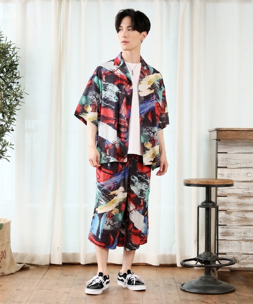 TopIsm(トップイズム)の「ワイドシルエット 総柄無地 半袖オープンカラーシャツ&ハーフパンツセットアップ(シャツ/ブラウス・メンズ・ネイビー/チャコールグレー/ブラック/ブラック系1/ブラック系5/グレー系/ネイビー系/ブルー系/ホワイト系その他/ブルー・M/L/XL)」の20枚目の写真