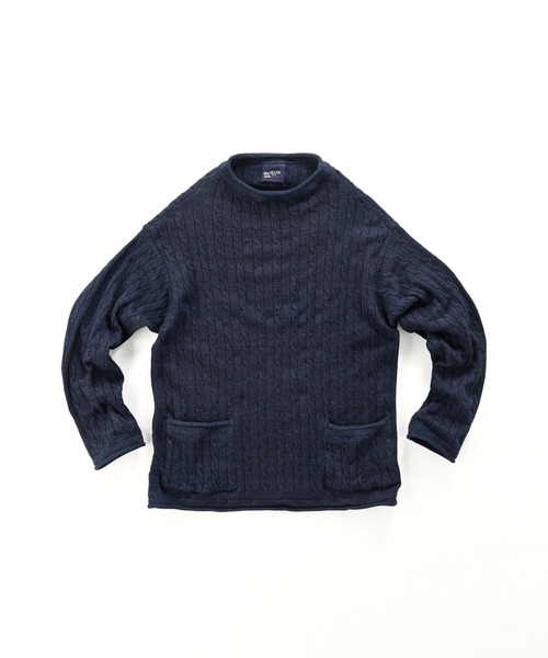 45R(フォーティファイブアール)の「スーピマ超ガーゼケーブルストレッチの908馬セーター(インディゴ)(Tシャツ/カットソー・レディース・インディゴブルー・SMALL)」の1枚目の写真
