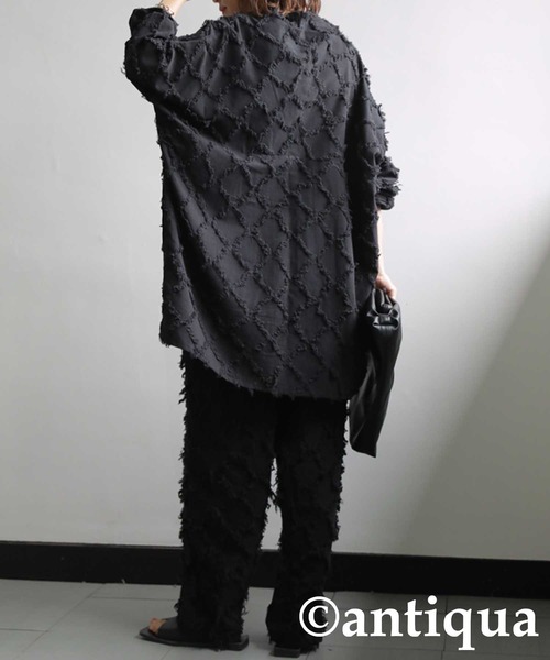 antiqua（アンティカ）の「綿麻フリンジジャケット（テーラードジャケット・レディース・ブラック/ベージュ・FREE）」の8枚目の写真