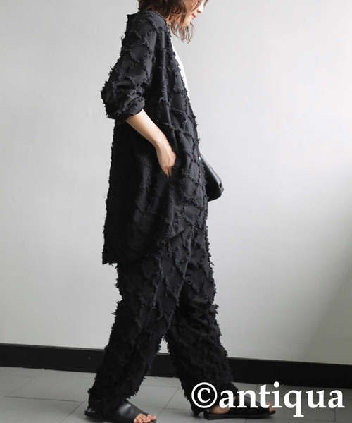 antiqua（アンティカ）の「綿麻フリンジジャケット（テーラードジャケット・レディース・ブラック/ベージュ・FREE）」の9枚目の写真