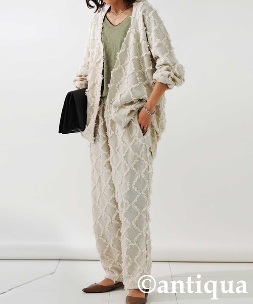 antiqua（アンティカ）の「綿麻フリンジジャケット（テーラードジャケット・レディース・ブラック/ベージュ・FREE）」の15枚目の写真