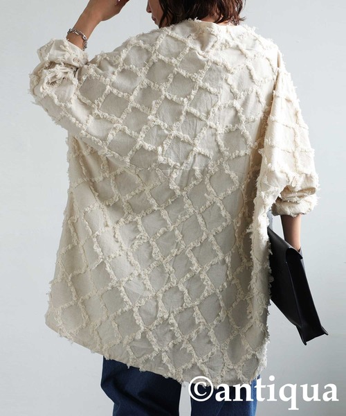 antiqua（アンティカ）の「綿麻フリンジジャケット（テーラードジャケット・レディース・ブラック/ベージュ・FREE）」の13枚目の写真