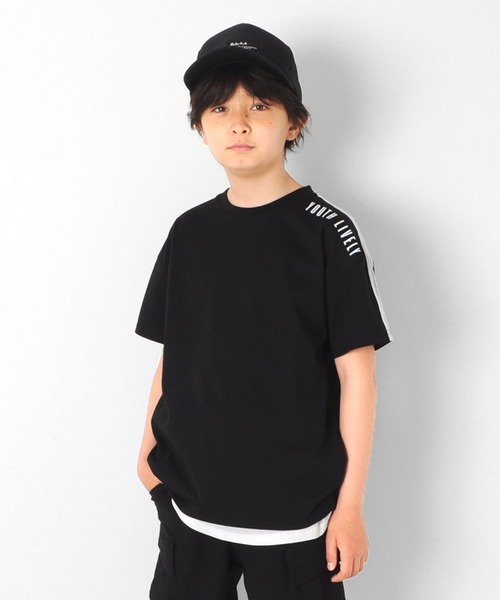 GLAZOS（グラソス）の「接触冷感・ドロップショルダー袖ライン半袖Tシャツ（Tシャツ/カットソー・キッズ・ブルー/ブラック/ホワイト・160cm/140cm/170cm/150cm/130cm）」の2枚目の写真