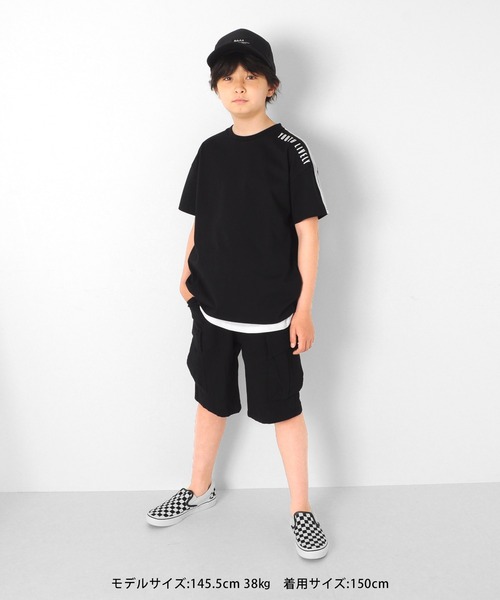 GLAZOS（グラソス）の「接触冷感・ドロップショルダー袖ライン半袖Tシャツ（Tシャツ/カットソー・キッズ・ブルー/ブラック/ホワイト・160cm/140cm/170cm/150cm/130cm）」の6枚目の写真