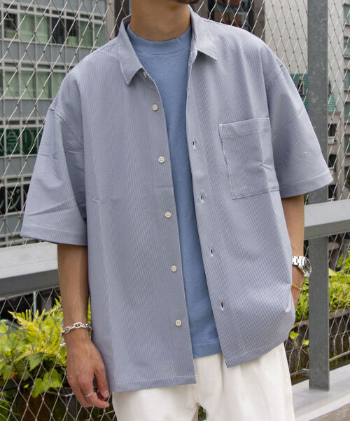 GLOSTER（グロスター）の「【GLOSTER/グロスター】レギュラーカラー シアサッカーオーバーシャツ（シャツ/ブラウス・メンズ・ホワイト系その他4/ブルー系その他7/ベージュ系その他3・L/M）」の3枚目の写真