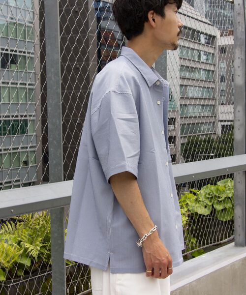 GLOSTER（グロスター）の「【GLOSTER/グロスター】レギュラーカラー シアサッカーオーバーシャツ（シャツ/ブラウス・メンズ・ホワイト系その他4/ブルー系その他7/ベージュ系その他3・L/M）」の17枚目の写真