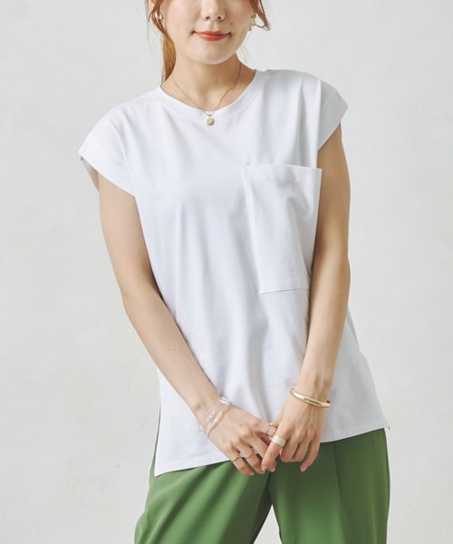 Chez toi（シェトワ）の「BIGポケットノースリカットプルオーバー（Tシャツ/カットソー・レディース・オフホワイト/ブラック/オレンジ・FREE）」の5枚目の写真