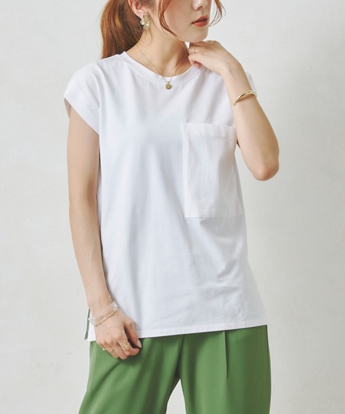 Chez toi（シェトワ）の「BIGポケットノースリカットプルオーバー（Tシャツ/カットソー・レディース・オフホワイト/ブラック/オレンジ・FREE）」の6枚目の写真