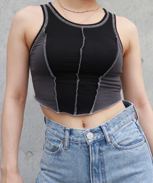 FIG&VIPER（フィグアンドバイパー）の「切替メロウアメスリタンク（タンクトップ・レディース・ホワイト/ブラック/パープル・FREE）」の2枚目の写真