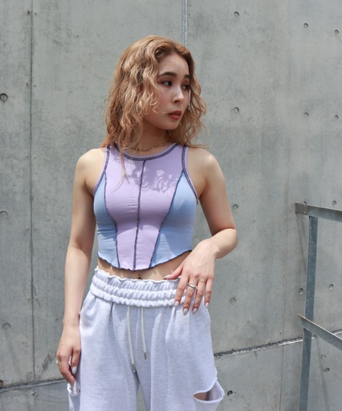 FIG&VIPER（フィグアンドバイパー）の「切替メロウアメスリタンク（タンクトップ・レディース・ホワイト/ブラック/パープル・FREE）」の21枚目の写真