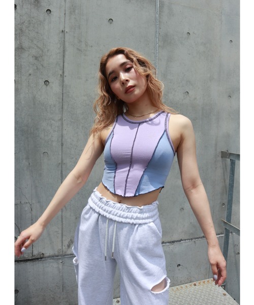 FIG&VIPER（フィグアンドバイパー）の「切替メロウアメスリタンク（タンクトップ・レディース・ホワイト/ブラック/パープル・FREE）」の22枚目の写真