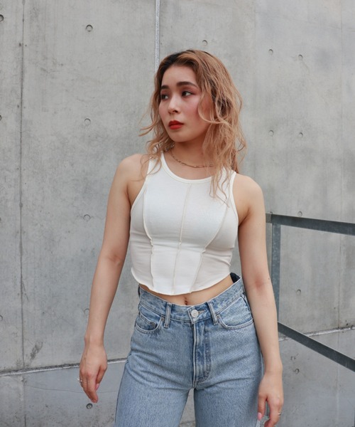 FIG&VIPER（フィグアンドバイパー）の「切替メロウアメスリタンク（タンクトップ・レディース・ホワイト/ブラック/パープル・FREE）」の7枚目の写真