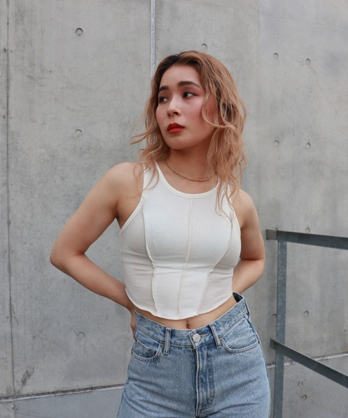 FIG&VIPER（フィグアンドバイパー）の「切替メロウアメスリタンク（タンクトップ・レディース・ホワイト/ブラック/パープル・FREE）」の8枚目の写真