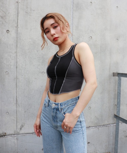 FIG&VIPER（フィグアンドバイパー）の「切替メロウアメスリタンク（タンクトップ・レディース・ホワイト/ブラック/パープル・FREE）」の12枚目の写真